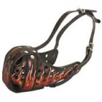 Burning Fire Hand Painted Leather English Pointer Muzzle for Attack Training