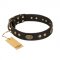 "Perfect Tracery" FDT Artisan Black Leather English Pointer Collar with Old Bronze Look Plates and Circles