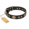 "Golden Radiance" FDT Artisan Black Leather English Pointer Collar with Old Bronze Look Ovals and Circles