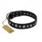 "Genteel Charm" FDT Artisan Black Leather English Pointer Collar with Silver-like Round Conchos