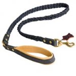 Braided Handcrafted Leather English Pointer Leash with Nappa Leather Lined Handle