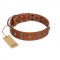 "Road Rider" FDT Artisan Tan Leather English Pointer Collar with Old Silver-like Skulls and Medallions