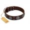 "Hypnotic Stones" FDT Artisan Brown Leather English Pointer Collar with Chrome Plated Brooches and Square Studs