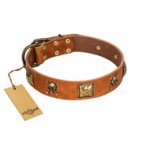 "Knights Templar" FDT Artisan Tan Leather English Pointer Collar with Skulls and Crossbones Combined with Squares