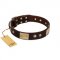 "Middle Age" FDT Artisan Brown Leather English Pointer Collar with Old Bronze-Plated Engraved Flowers and Large Plates