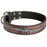 Handpainted Leather English Pointer Collar with Barbed Wire Drawing