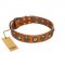 "Golden Epoch" FDT Artisan Tan Leather English Pointer Collar with Old Bronze-plated Medallions and Conchos