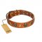 "Rockin' Doggie" FDT Artisan Tan Leather English Pointer Collar Adorned with Stars and Skulls