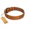 "Prez of the Pack" FDT Artisan Tan Leather English Pointer Collar with Skulls and Brooches