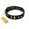 "Rare Dog" FDT Artisan Black Leather English Pointer Collar with Old Bronze-like Dotted Studs and Tiles