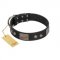 "Square Stars" Modern FDT Artisan Black Leather English Pointer Collar with Square Plates and Studs