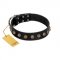 "Inky Prettification" FDT Artisan Black Leather English Pointer Collar with One Row of Studs
