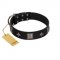 "Black Cavalier" Handmade FDT Artisan Black Leather English Pointer Collar with Silver-Like Stars and Large Plates