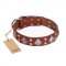 "Magic Squares" FDT Artisan Tan Leather English Pointer Collar with Silver-like Decor
