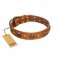 "Call of Feat" FDT Artisan Tan Leather English Pointer Collar with Old Bronze-like Studs and Oval Brooches