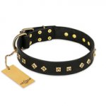 "Rhomb Style" FDT Artisan Decorated Leather English Pointer Collar with Old Bronze-Plated Studs 1 1/2 inch (40 mm) Wide