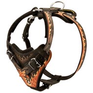 Handpainted in Flames Leather English Pointer Harness for Agitation Training