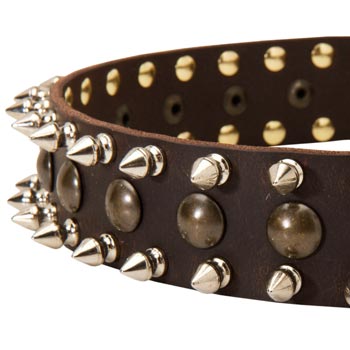 English Pointer Leather Collar with Hand Set Spikes  And Studs
