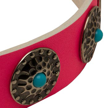 Pink English Pointer Collar Leather with Blue Stones