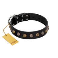 "Inky Prettification" FDT Artisan Black Leather English Pointer Collar with One Row of Studs