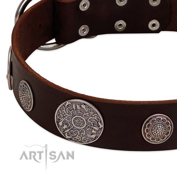 Reliable fittings on full grain genuine leather dog collar
