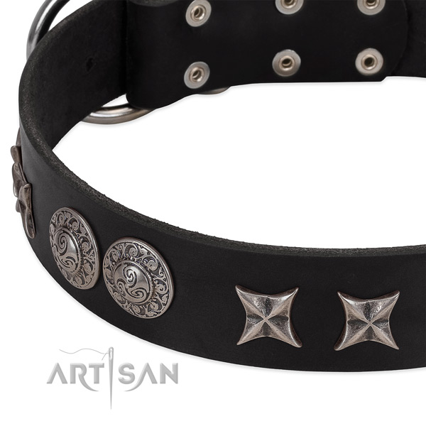 Awesome full grain genuine leather dog collar with rust-proof traditional buckle