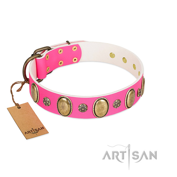 Best quality natural leather dog collar with rust-proof buckle