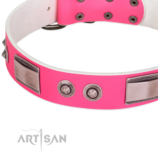 Easy adjustable full grain genuine leather collar with studs for your pet