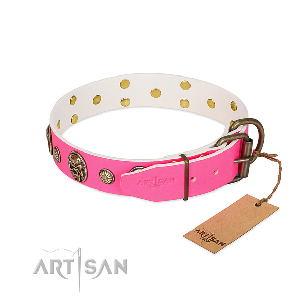 Reliable hardware on full grain genuine leather dog collar for your doggie