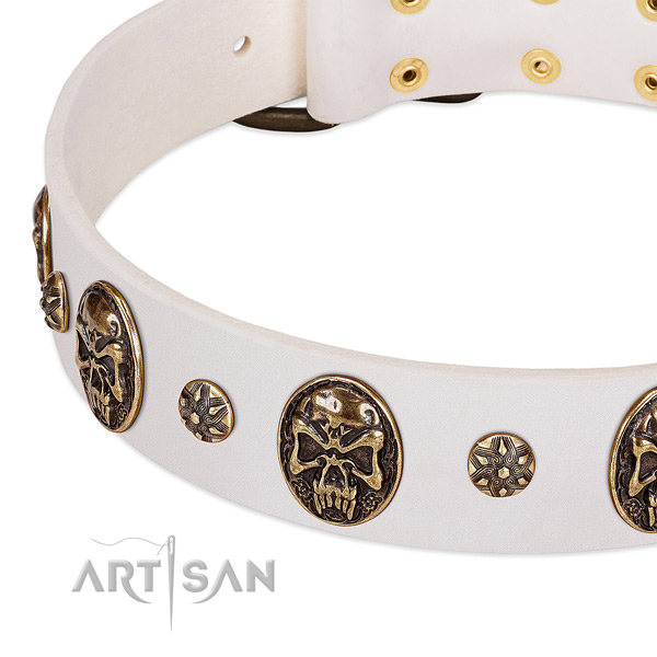 Rust resistant embellishments on full grain natural leather dog collar for your dog