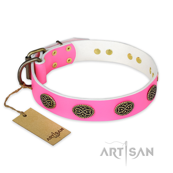 Impressive full grain natural leather dog collar for daily use