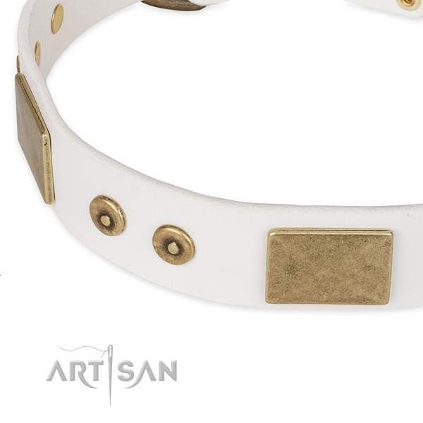 Rust resistant D-ring on full grain genuine leather dog collar for your four-legged friend