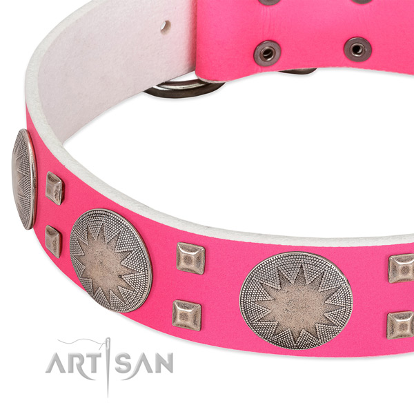 Handy use reliable genuine leather dog collar