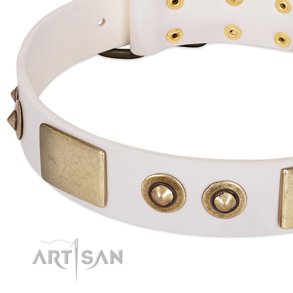 Reliable D-ring on full grain genuine leather dog collar for your four-legged friend