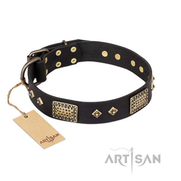Easy adjustable full grain natural leather dog collar for fancy walking