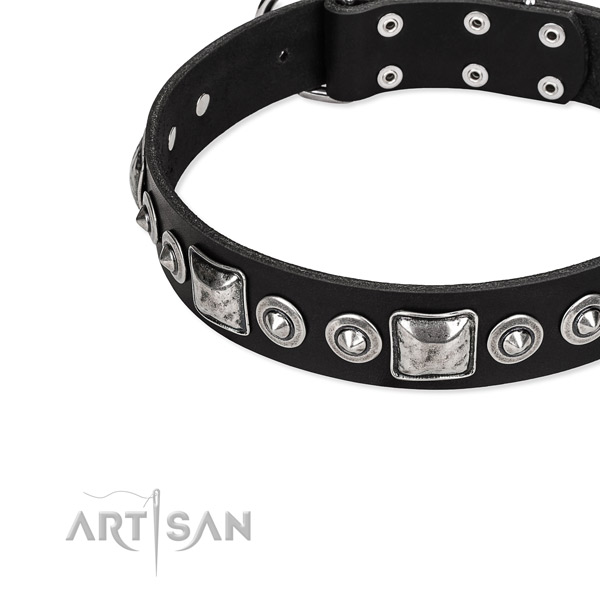 Leather dog collar made of quality material with adornments