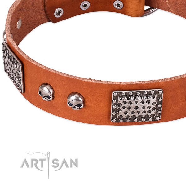 Strong hardware on full grain genuine leather dog collar for your canine