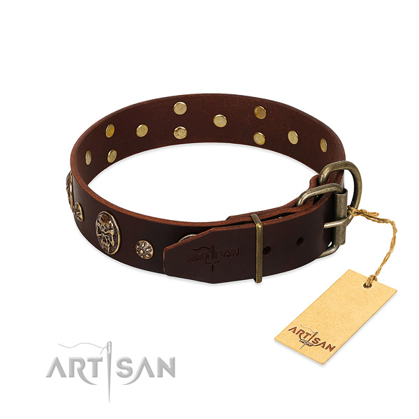 Corrosion resistant buckle on full grain genuine leather dog collar for your doggie