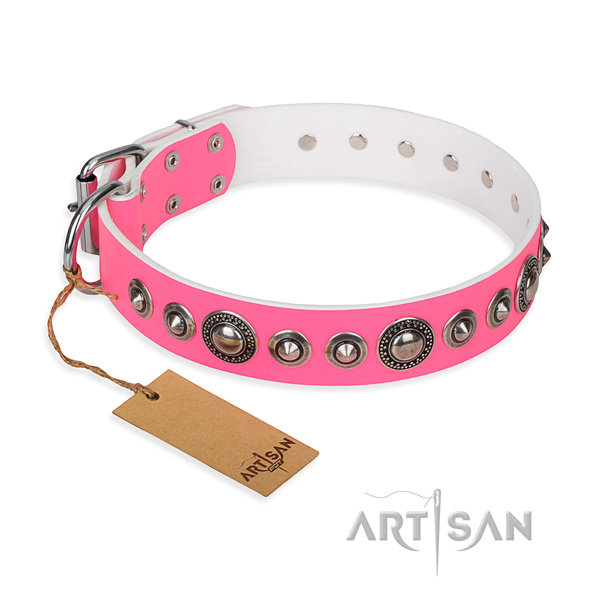 Genuine leather dog collar made of quality material with reliable fittings