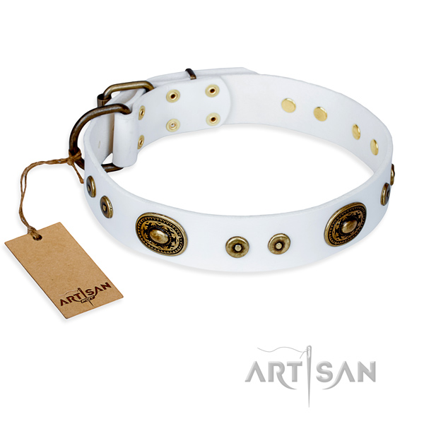 Leather dog collar made of quality material with durable hardware