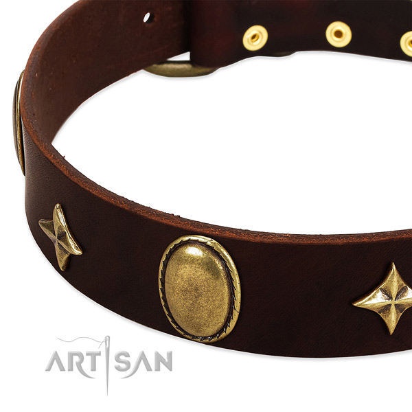 Soft to touch natural leather dog collar with rust-proof traditional buckle