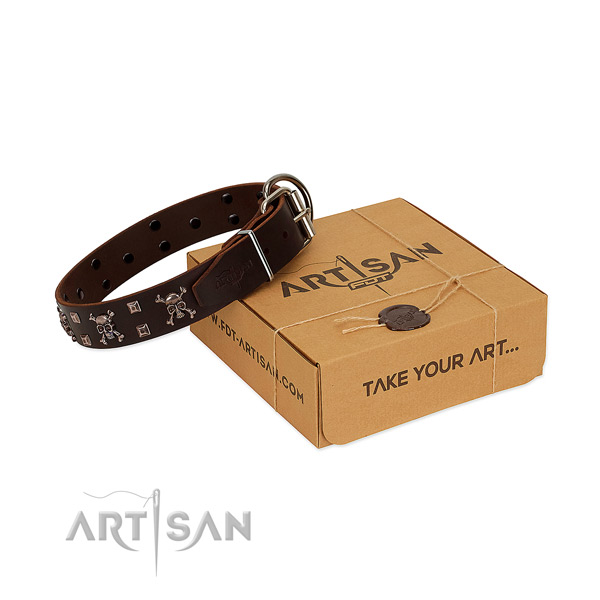 Quality leather dog collar with corrosion proof buckle