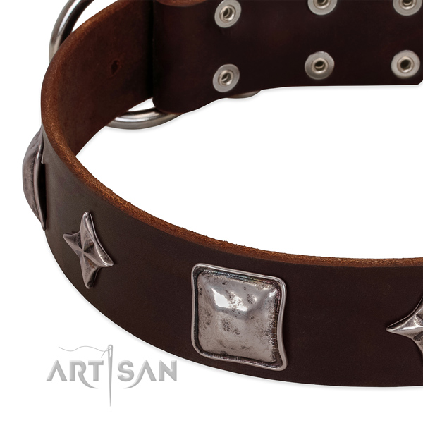 Soft to touch full grain genuine leather dog collar with durable buckle