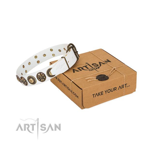 Durable adornments on dog collar for handy use