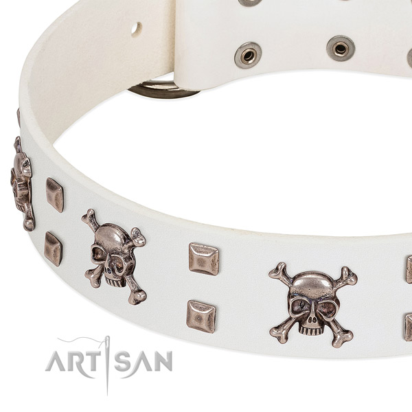 Corrosion proof fittings on full grain genuine leather dog collar