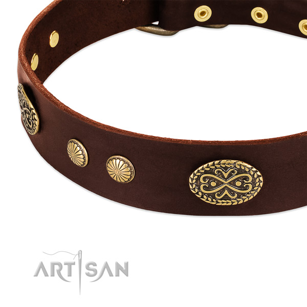 Corrosion proof hardware on full grain natural leather dog collar for your pet