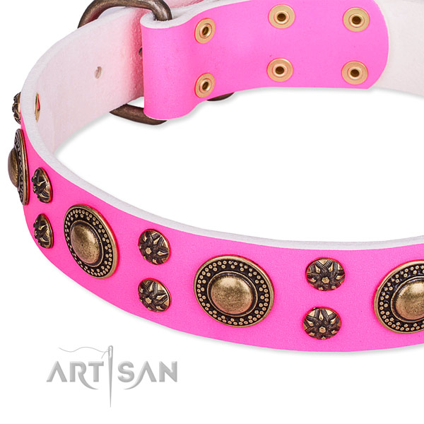 Easy wearing decorated dog collar of fine quality natural leather