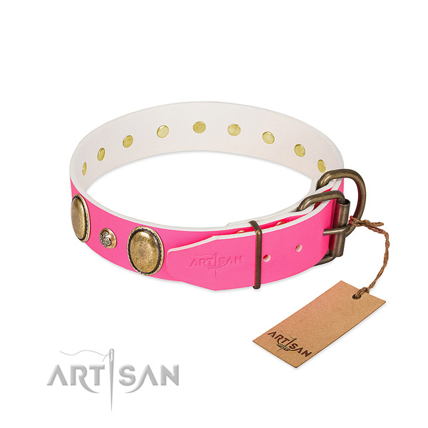 Fancy walking soft full grain natural leather dog collar