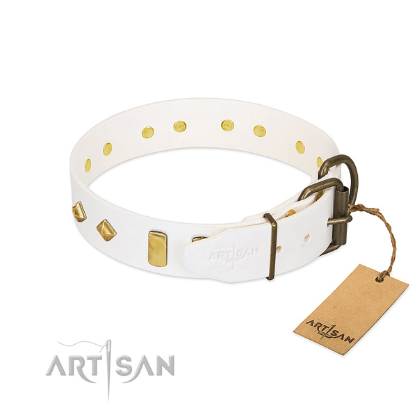 Soft to touch full grain leather dog collar with rust-proof hardware