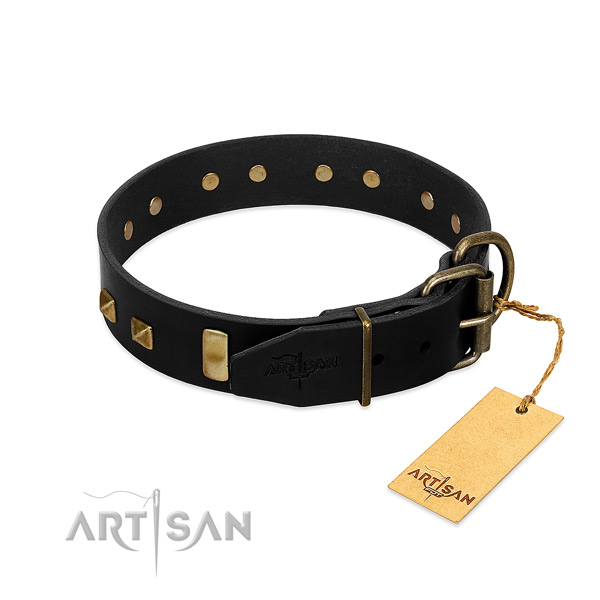 Top rate full grain leather dog collar with corrosion proof buckle